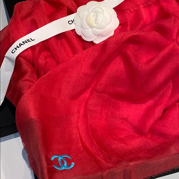 Auth Chanel CC logo stole scarf silk cashmere wrap - Picture 8 of 8